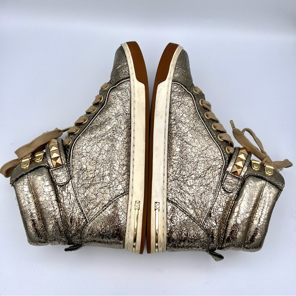 EUC Michael Kors Glam Studded Metallic Leather High-Top Sneakers - Picture 9 of 12